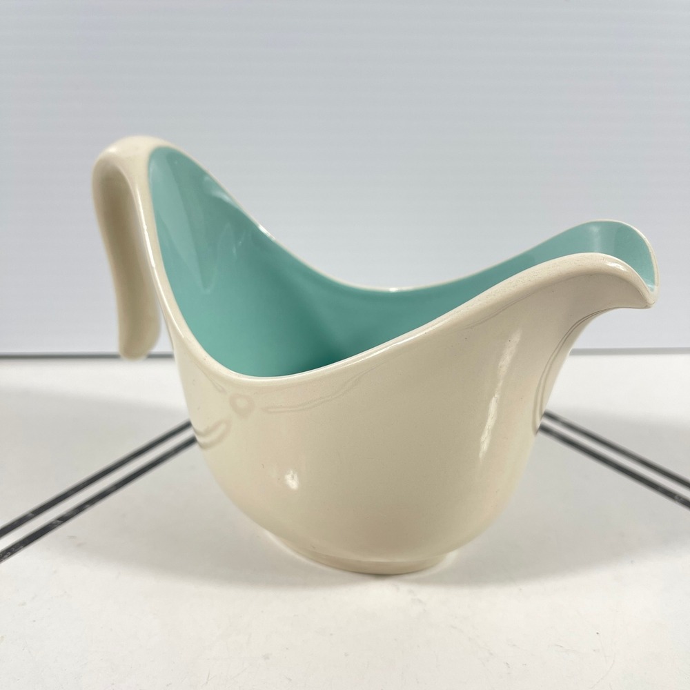 Vintage Turquoise and Cream Ceramic Gravy Boat MCM Sauce Boat Ever Yours Style